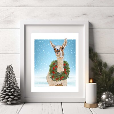 ART PRINT -FA LA LA LLAMA- A Whimsical Drawing of a Llama  - Art for the Winter Season - Brighten Any Room for the Holidays - image4